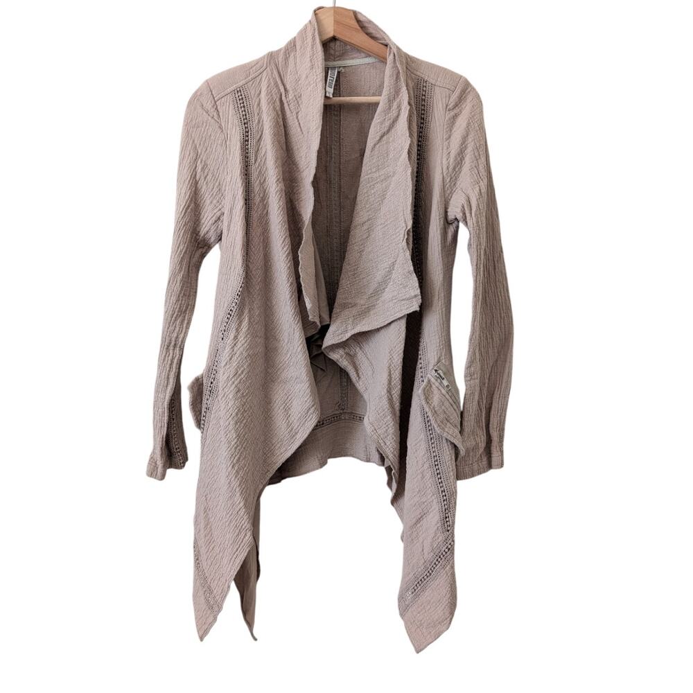 Monoreno Brown Lattice Open Front Cardigan - Small Flowy‎ Whimsy Crochet Lace